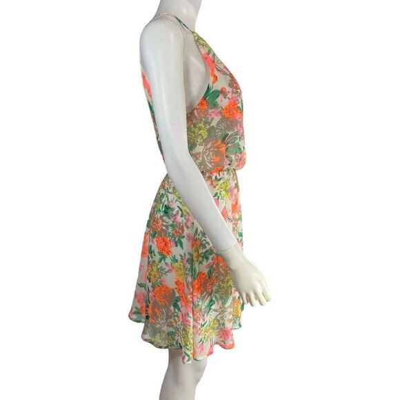 Lovesong Floral Sleeveless Halter Neck Mini Dress Resort Vacation - Picture 3 of 9